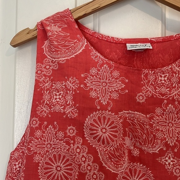 Habitat | Coral Paisley 100% Linen Tank Top Size Medium Lagenlook Boho Floral - Picture 3 of 9